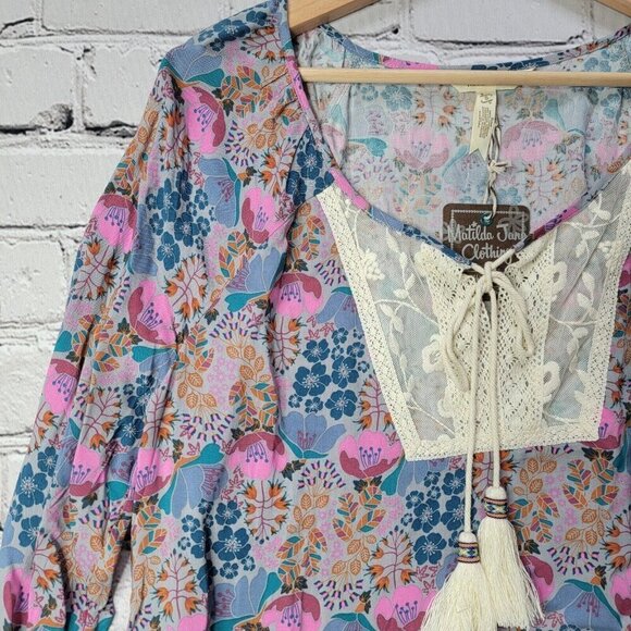 Matilda Jane Make Believe Sew Perfect Blouse Pleasant Top Purple Motif NWT Sz S - Picture 4 of 11